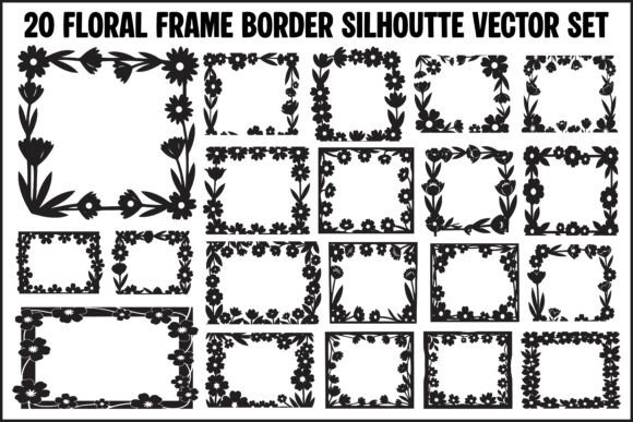 20 Floral Frame Border Silhouette Vector