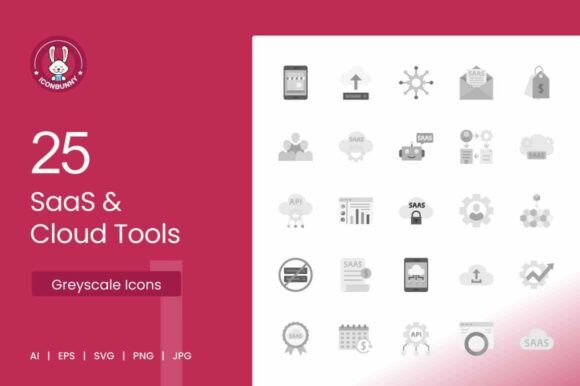 25 SaaS Cloud Tools Icons for Graphics & Branding