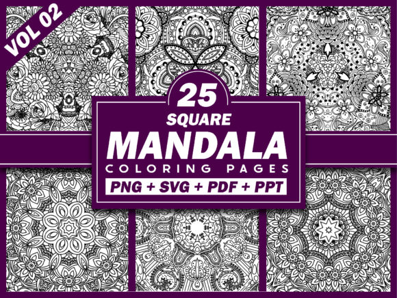 25 Square Mandala Coloring Pages KDP: Graphics for Kdp Interiors