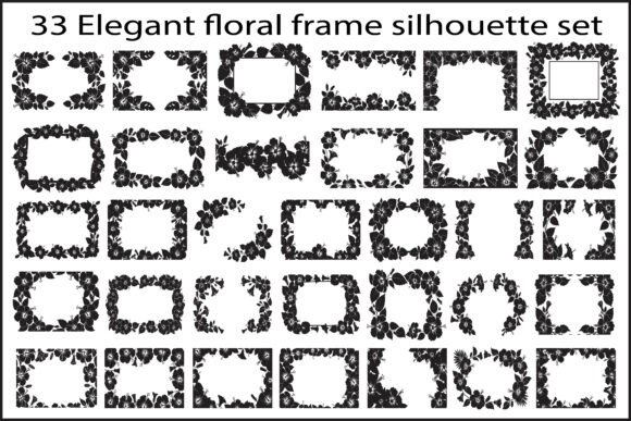 33 Elegant Floral Frame Silhouette Set