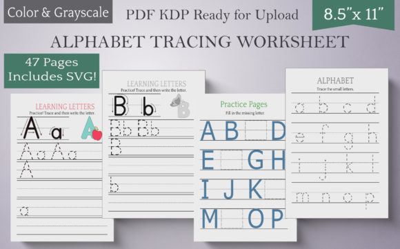 Alphabet Tracing Worksheets for Kids PDF: Graphics for KDP Interiors