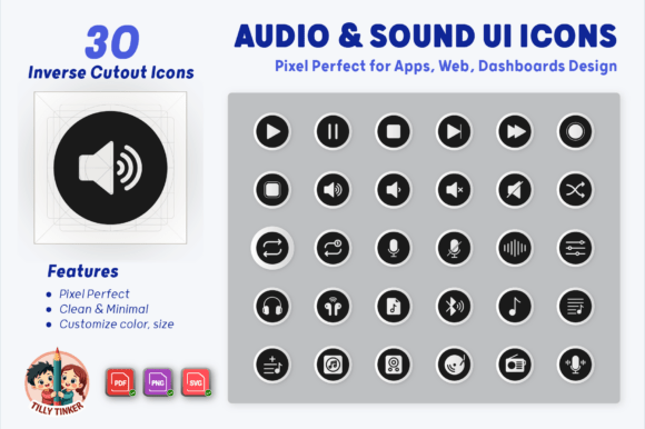 Audio Sound UI Icons Inverse Cutout Graphics