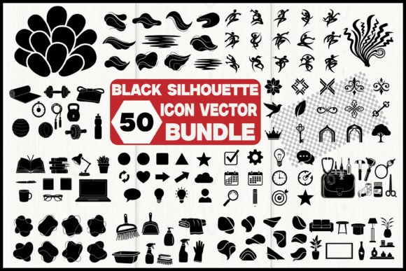 Black Silhouette Icon Vector Bundle: Graphics for Crafts & Branding
