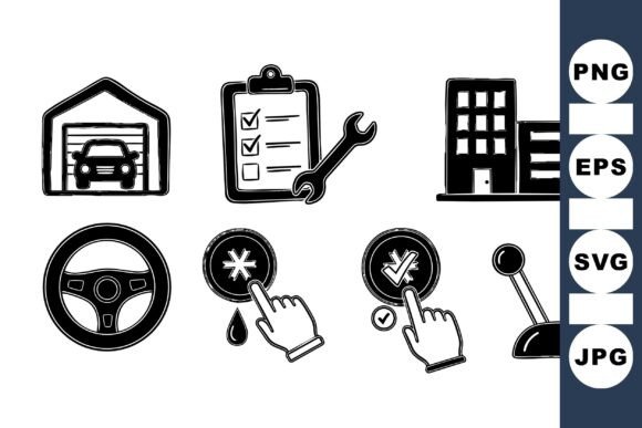 Car Garage Service Icons Set: Graphics for Crafts