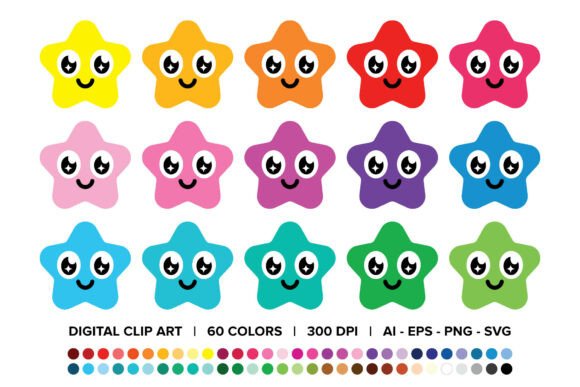 Cute Smiling Star Clip Art Set: Graphics & Icons for Handmade Joy