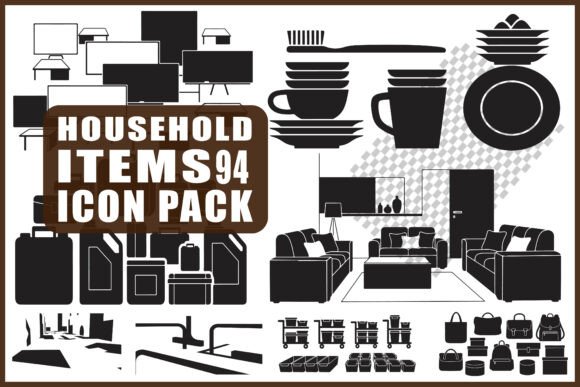 Household Items Icon Pack: Graphics for Crafts & Local Branding