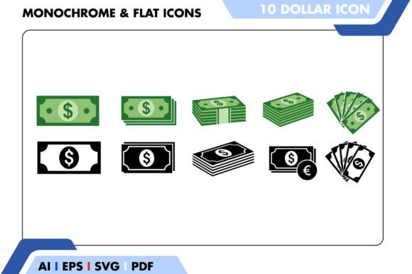 Money Cash Icon – Green Black Graphics