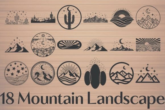 Mountain Landscape Icons for Crafts and Graphics