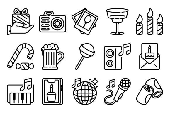 Party and Festival Line Icons: Clean Graphics for Festive Branding
