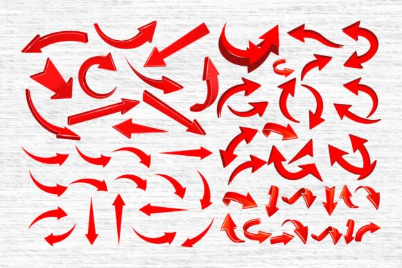 Red Arrow Icons. Curved Directional Graphics