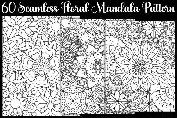 Seamless Floral Mandala Patterns for Graphics and Coloring Pages