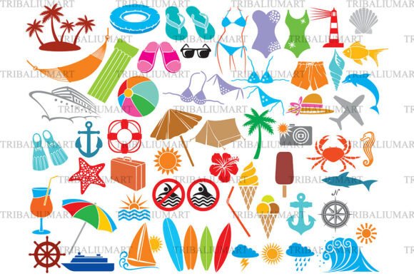 Summer Travel Icon Set: Colorful Graphics & Icons for Crafters
